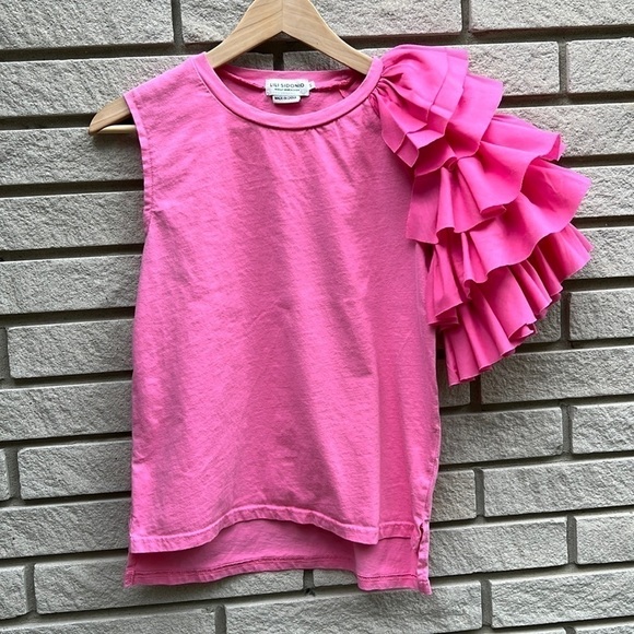 Molly Bracken Tops - Lili Sidonio x Molly Bracken Pink Asymmetrical Layered Sleeve Top S